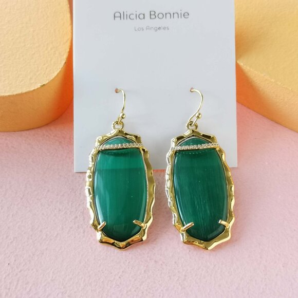 Alicia Bonnie Jewelry - Alicia Bonnie - Charlotte Green Cat's Eye Gold Drop Earrings - NEW